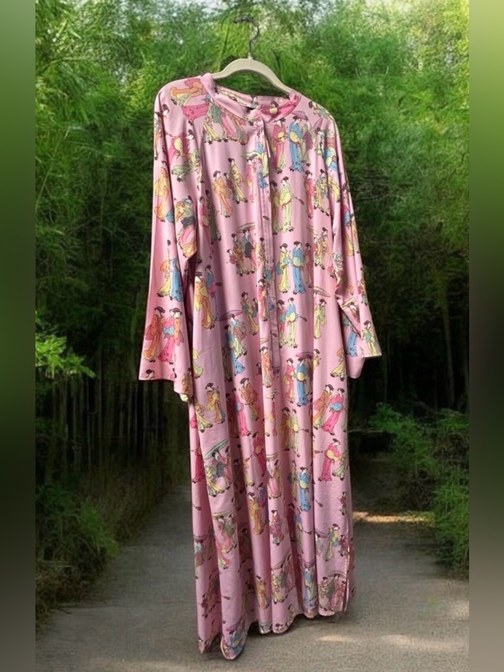 Natori Dynasty Mandarin Pink Half Zip Caftan XXL